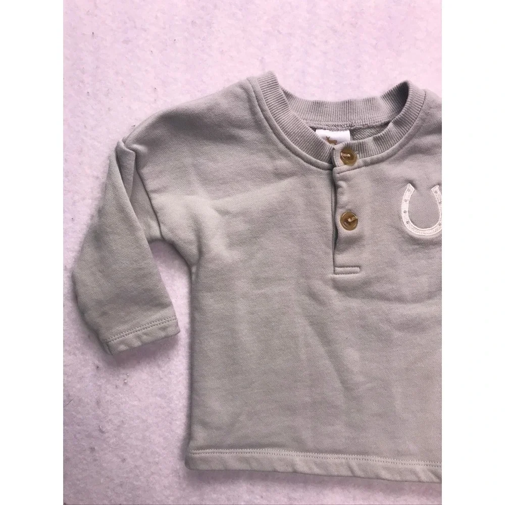 Velvet Fawn Henley Sweatshirt Kids 18-24 Sage Green Horseshoe Western‎